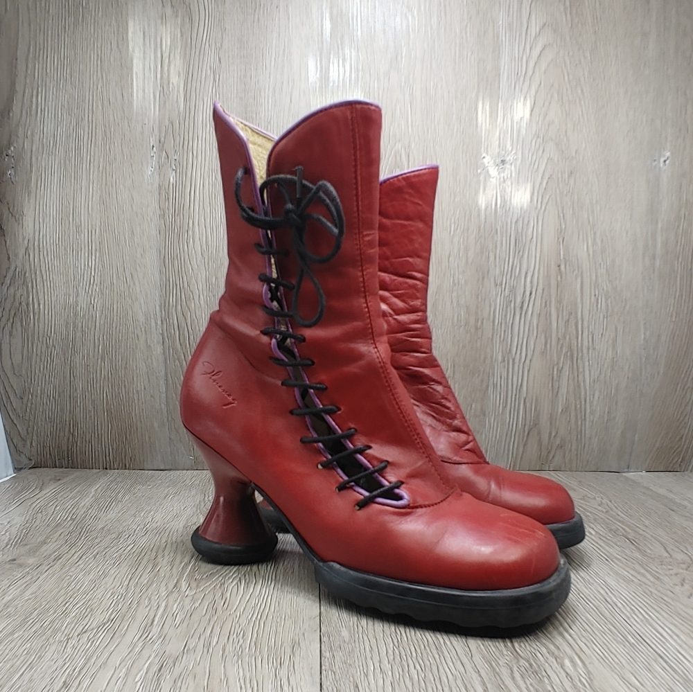John Fluevog Red Lace Up Boots